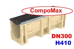 Лоток водоотводный CompoMax ЛВ–30.38.41-П полимербетонный с решёткой щелевой чугунной